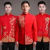 Chinese bruiloft rode jas oude china lente festivals kostuum show tang kleding bruidegom zhongshan dragen prestatiekostuum