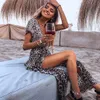 Women Beach Skirts Womens Fashion Sexy Dresses Ladys Shortsleeved Leopardprint Vneck Resort Irregular Skirt 2020 N4277825