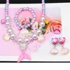 Ins Mermaid girls jewelry conch girls necklace+bracelet+earrings+ring 4pcs/set fashion Girls Ear Clip Kids Rings