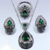 Капля воды 4шт комплект ювелирных изделий стерлингового серебра 925 зеленый циркон серьги кольцо ожерелье браслет для женщин коробка подарка Z119
