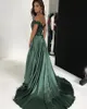 2019 robes de soirée de mode simples col en v haut côté fendu a-ligne a-ligne longues robes de soirée appliques dentelle robe formelle robe de soirée