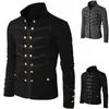 Men Vintage Military Jacket Gothic Military Parade Jacket Embroidered Buttons Solid Color Top Retro Uniform Cardigan Outerwear