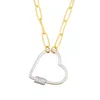 Pendentif Colliers Gold Love Heart Lasso pour femmes CZ Zircon Mousqueton Serrure Charme Punk Déclaration Bijoux De Mode Nkeq601