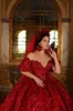 2020 Sparkly rouge dentelle Applique Quinceanera robes épaule col en V robes de bal paillettes robe de bal Quinceanera robes brautkleid7159563