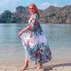 Green Bohemian Tropical Printed Half Sleeve Summer Beach Wear Long Kimono Cardigan Blouses Plus Size Women Swimwear Tops Blouse Cover-Ups