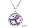 GX055 Cancer Awareness Purper Ribbon Argent Plaqué Force Espoir Courage lettres d'amour creux rond Pendentif Collier Pour Gift258U