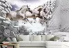 Custom wallpaper White horse gallops 3D background wall PSD layered background wall living room bedroom TV background mural 3d wallpaper