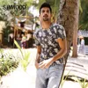 Simwood 2019 여름 티셔츠 남자 슬림 맞는 100 % 순수한 면화 컬 프린트 밑단 헴 새로운 패션 플로랄 브랜드 의류 플러스 사이즈 TD017087
