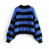 Women Striped Sweater Womens Thick Warm Knitted Pullovers Ladies Oversized Chic Blue Knitwear Korean-Japanese Clothes