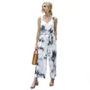 pagliaccetti tuta da donna Casual Maxi Tie-Dye Patchwork O Collo Senza maniche Tuta lunga da spiaggia estiva