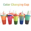 Tazze di plastica per cambiare colore della temperatura Cambia colore dell'acqua fredda colorata Tazza di caffè Tazza Bottiglie d'acqua con set di cannucce