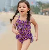 2019 الصيف الأطفال الشرابة المايوه الفتيات ليوبارد حمالة الأميرة ملابس السباحة أطفال عبر ربط شاطئ عارية الذراعين السباحة Y1487