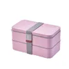 Dubbelskikt Lunchlåda Bärbar Vete Halm Material Lunchkasse Miljövänlig Matbehållare Storage Student Bento Box