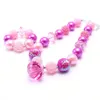 Quente cor-de-rosa cor garoto pedaço chunky conjunto de moda pingente crianças menina criança bubblegum chunky cordão colar jóias conjunto