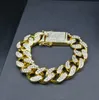 2cm Hip Hop Men Bracelets Gold Color Iced Out Crystal Miami Cuban Chain Gold Silver Men watch +Bracelet set Hip Hop King New