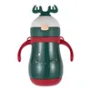 Christmas Vacuum Water Bottles 304 Stainless Steel Kids Thermos 260ml Baby Student Insulated Christmas Cup With Straws