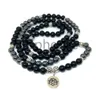 MG0659 A Grade Black Onyx 108 Mala Armband 4 Wrap Hematit Kvinnors Yoga Mala Pärlor Armband Natural Gemstone Lotus Charm Armband