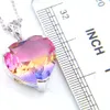 Luckyshine Rainbow Heart Crystal Cyrkon Zestawy Kolczyk Wisiorki 925 Srebrny Naszyjnik Watermelon Tourmaline Dla Kobiet Wedding Jewelry Set