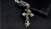 Partihandel-Punk Cross Skull Head Buddhist Artifact Titan Steel Inlaid Zircon Panlong Dragon Carved Cross Vajra hänge