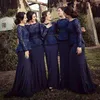 Navy Blue Lace Bridesmaid Dresses With Sheer Long Sleeves Plus Size Mermaid Formal Special Occasion Evening Gowns Wedding Party Gowns