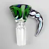 Thick Colored Round Glass Bowl Herb Dry Oil Burners with Handle 14mm Male for Smoking Tools Accessories Glass Bongs Bubble
