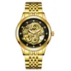 Tevise Luxury Golden Dragon Design Mens Watchesステンレス鋼のスケルトン自動機械式時計防水男性Clock9531409