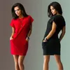 Robes moulantes pour femmes, col rond, manches courtes, col rond, noir, bleu, rouge, Dre, Slim, poche, t-shirt, été