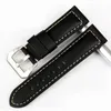 22 24 26 mm watchband hommes noir marron lisse véritable en cuir bracelet de montre en cuir en acier inoxydable Bouille à broches en argent 3066483