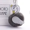 Cute PU Leather Swan Plush Key Chain Fashion Ladies Bag Pendant Imitation Rabbit Hair Ball Car Ornaments Fur Keychain Key RingGift