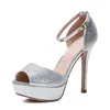 Vendita calda- Glitter oro strass peep toe tacchi alti scarpe da sposa scarpe da donna stiliste