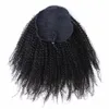 Malaysian 10 till 22 tum 140g Human Hair No Tangle Obehandlad Drawstring Ponytail Naturlig Black Kinky Curly PonyTilweave Elastic Band Slips