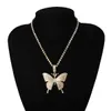 Iced Out Pink Big Butterfly Pendants Collarbone Chain Kvinnor Halsband Hip Hop Bling Smycken Halsband