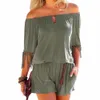 Women Summer Playsuits Slash Neck Tassel Female Beach Boho Short Jumpsuits Overalls Girls Pockets Rompers Plus Size Gv923 Y190502