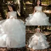 2019 Latest Cute Jewel Flower Girl Birthday Dresses Ball Gown Sheer Neck With Lace Applique Kids Girls Pageant Dresses