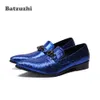 Batzuzhi Luksusowe ręcznie robione buty Mężczyźni szczycione Toe Sukienka Sukienka Buty Slip On Blue Party Wedding Men Shoes Zapatos Hombre, US6-12