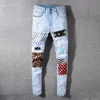 Большой размер 28-40 модной уличной одежды мужчины джинсы пэчворк дизайнер печатные джинсы мужчины панк брюки Slim Fit Hip Hop разорванные джинсы мужские CX200610