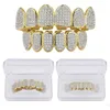 Ny Baguette Set Tänder Grillz Top Bottom Silver Färggrillar Dental Mouth Hip Hop Fashion Smycken Rapper Smycken