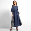 Women Striped Denim Long Dress Islamic Muslim Middle East Maxi Robe Dresses abayas for women hijab dress C30118