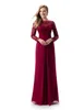 새로운 A 라인 다크 레드 긴 신부 드레스와 긴 소매 레이스 탑 쉬폰 스커트 어머니 정장 드레스 맞춤 제작의 겸손한 어머니