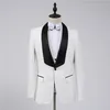 New Fashion White Groom Tuxedos Groomsmen One Button Shawl Collar Best Man Suit Wedding Men's Blazer Suits (Jacket+Pants+Vest+Bow tie)