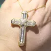 Новые сверкающие ювелирные изделия ручной работы из стерлингового серебра 925 пробы с золотым наполнителем, большой маленький крест, кулон, христианство, вечеринка, ключица, женское ожерелье, подарок