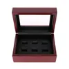 Red Black PU Leather Wooden Box Organizer Portable 12x16x7cm 2-9 Hole Case Championship Sports Ring252L