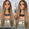 Ombre Blonde Longue Ligne Droite Synthétique Lace Front Perruque avec des Cheveux de Bébé Pour Les Femmes Américaines Partie Libre