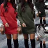 Fashion Women Winter Casual Dresses Warm Sweatshirt Dress Round Neck Thicken Long Sleeve Party Mini Dress Party Solid Slim Dress