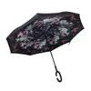 Windproof Reverse Umbrella New Design 82 Colors Double Layer Inverted Umbrellas C Handle Umbrellas For Car Printable Customer Logo EEA531