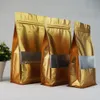 Borsa per goffratura a fondo piatto 20x30cm, 100 pezzi / lotto Stand Up Pouch Zip riutilizzabile, Doypack con cerniera in plastica laminata Mylar oro opaco, pacchetto di fitoterapia