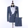 Image réelle Tuxedos de mariage châle revers vin un bouton marié hommes costumes mariage bal dîner meilleur homme blazer (veste + arc + pantalon) sur mesure B29