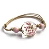 Partihandel-L Glas Ball Charm Armband Weave MultiLayer Lucky Leaf Clover Blomma Läderarmband