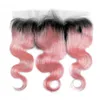 13x4 Dantel Frontal Kapanması ile Frontal Ombre Pembe İnsan Saç atkılı # 1B / Pembe Ombre Saç Paketler Vücut Dalga Brezilyalı İnsan Saç 3Bundles