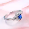 Utsökt 925 Sterling Silver Natural Sapphire Gemstones Opal Birthstone Bride Princess Wedding Engagement Strange Ring Storlek 6 7 88296662